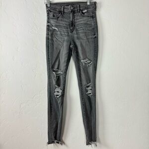American Eagle Jeans Denim Super Hi Rise Jegging Washed Black Gray Charcoal Knit